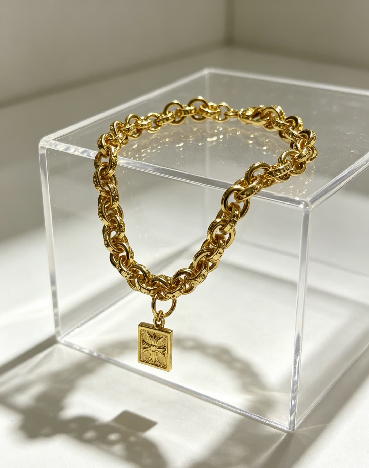 Chrome Hearts Gold-Plated Bracelet with Square Charm